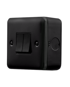 Click MetalClad Pro Matt Black 10AX 2 Gang 2 Way Plate Switch