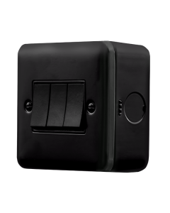 Click MetalClad Pro Matt Black 10AX 3 Gang 2 Way Plate Switch