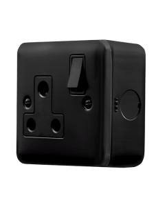 Click MetalClad Pro Matt Black 15A Switched Round Pin Socket Outlet