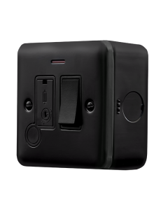 Click MetalClad Pro Matt Black 13A Double Pole Switched Fused Connection Unit With LED & Optional Flex Outlet