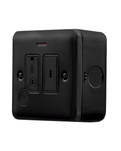 Click MetalClad Pro Matt Black 13A Double Pole Key Operated Fused Connection Unit With LED, Lockable Fuse Drawer & Optional Flex Outlet