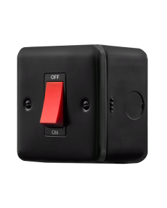 Click MetalClad Pro Matt Black 50A 1 Gang Double Pole Plate Switch