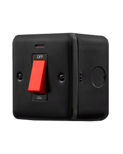 Click MetalClad Pro Matt Black 50A 1 Gang Double Pole Plate Switch With LED