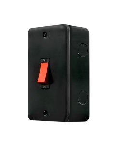 Click MetalClad Pro Matt Black 50A 2 Gang (Vertical) Double Pole Plate Switch