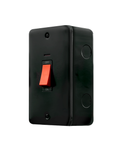 Click MetalClad Pro Matt Black 50A 2 Gang (Vertical) Double Pole Plate Switch With LED