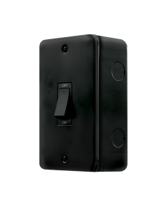 Click MetalClad Pro Matt Black 50A 2 Gang (Vertical) Double Pole Plate Switch