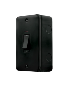 Click MetalClad Pro Matt Black 50A 2 Gang (Vertical) Double Pole Plate Switch With LED