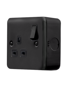 Click MetalClad Pro Matt Black 13A 1 Gang Double Pole Switched Socket Outlet