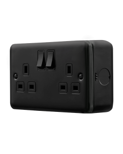 Click MetalClad Pro Matt Black 13A 2 Gang Double Pole Switched Socket Outlet