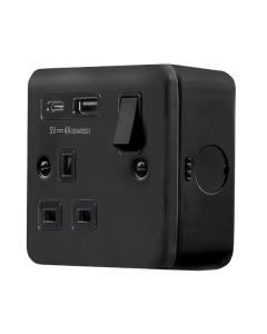 Click MetalClad Pro Matt Black 13A 1 Gang Switched Socket Outlet With Type A & C USB (4A) Outlets