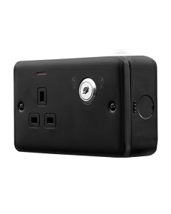 Click MetalClad Pro Matt Black 13A 1 Gang Double Pole Key Lockable Switched Socket With LED (Double Plate)