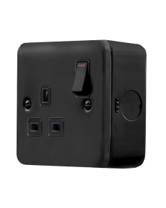 Click MetalClad Pro Matt Black 13A 1 Gang Double Pole Switched Socket Outlet With LED
