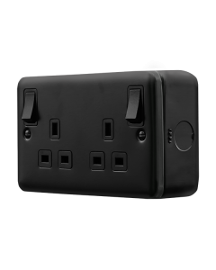 Click MetalClad Pro Matt Black 13A 2 Gang Double Pole Switched Socket Outlet With Outboard Rockers