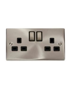 Click Deco VPSC536BK 13A 2 Gang DP Switched Socket Outlet Satin Chrome