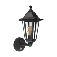 Kosnic DARB-BLK/S Darwin bottom arm wall lantern E27 black PIR ON/OFF
