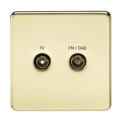 Knightsbridge SF0160PB Screened Diplex Outlet (TV and FM DAB) - Polished Brass