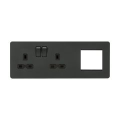 Knightsbridge SFR192LAT 13A 2G DP Socket + 2G Modular Combination Plate - Anthracite with Black insert