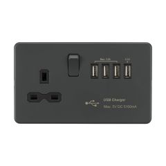 Knightsbridge SFR7USB4AT 13A Switched Socket with Quad USB-A (5V DC 5.1A shared) - Anthracite with Black Insert