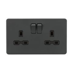 Knightsbridge SFR9000AT 13A 2G DP Switched Socket with Twin Earths - Anthracite with Black insert