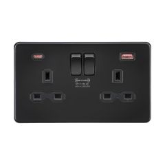 Knightsbridge SFR9945MBB 13A 2G DP Switched Socket with Dual USB A+C 20V DC 2.25A (Max. 45W) - Matt Black with Black Insert