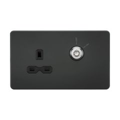 Knightsbridge SFR9LOCKAT 13A DP Key Lockable Socket (2G Plate) - Anthracite with Black Insert