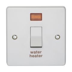 Crabtree Capital 1 Gang DP 20A Control Switch White "Water Heater" c/w Neon
