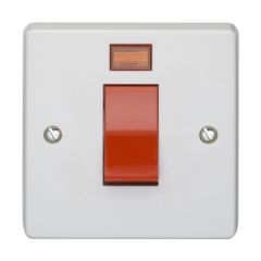 Crabtree Capital 1 Gang DP 45A Control Switch White c/w Neon