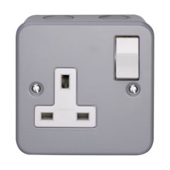 Crabtree Capital 1 Gang SP 13A Switched Socket Birch Grey Metalclad