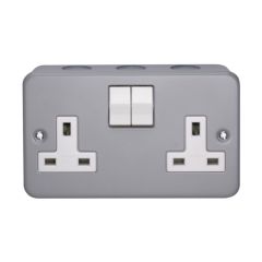 Crabtree Capital 2 Gang SP 13A Switched Socket Birch Grey Metalclad
