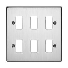 Crabtree Rockergrid 6 Gang Flush Grid Plate Satin Chrome