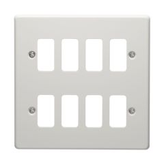 Crabtree Rockergrid 8 Gang Flush Grid Plate White Metal