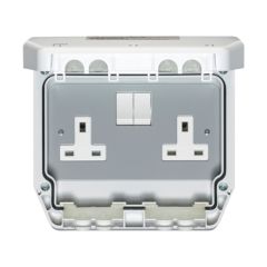 Crabtree Weatherseal 2 Gang DP 13A Switched Socket IP56 Grey c/w Twin Earth Terminals **Only 2 at this price!