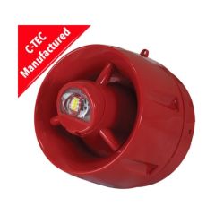C-TEC BF447C/CC/SR Wall VAD W-2.75-9 Shallow Base Beacon Hi-Output c/w Voice Sounder Red