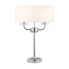Endon 60804 Nixon 2 Light Table Lamp In Nickel With Crystal Glass And Vintage White Faux Silk Shade