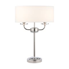 Endon Nixon 2 Light Table Lamp In Nickel With Crystal Glass And Vintage White Faux Silk Shade