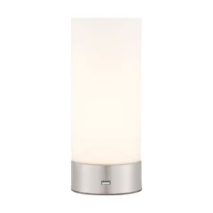 Endon Dara One Light USB Table Lamp In Brushed Nickel And Matt Opal Duplex Glass