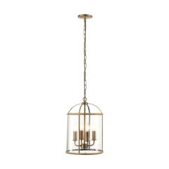 Endon Lambeth 4 Light Ceiling Pendant In Antique Brass And Clear Glass