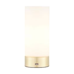 Endon Dara One Light USB Table Lamp In Brushed Brass And Matt Opal Duplex Glass