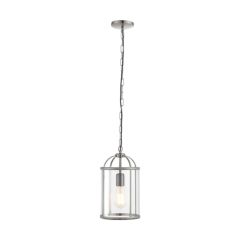 Endon Lambeth 1 Light Ceiling Pendant In Satin Nickel And Clear Glass