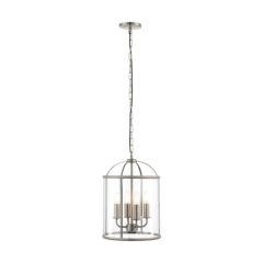 Endon Lambeth 4 Light Ceiling Pendant In Satin Nickel And Clear Glass