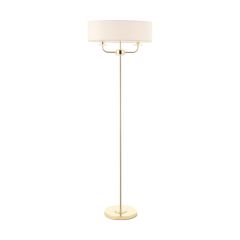 Endon Nixon 2 Light Floor Lamp In Brass With Crystal And Vintage White Faux Silk Shade