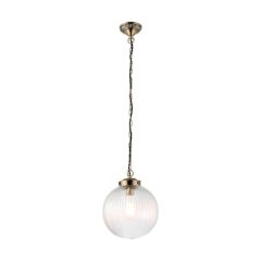 Endon 71123 Brydon 1 Light Ceiling Pendant In Clear Ribbed Glass And Antique Brass Diameter: 250mm