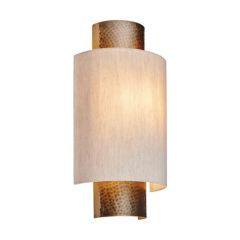Endon 71308 Indara One Light Wall In Hammered Bonze Effect Plate Curved Natural Linen Shade
