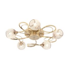 Endon Aherne Five Light Semi Flush Ceiling In Antique Brass Plate With Clear Bead Shades