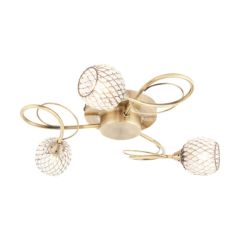 Endon Aherne Three Light Semi Flush Ceiling In Antique Brass Plate And Clear Bead Shades