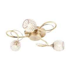 Endon 73758 Aherne Three Light Semi Flush Ceiling In Antique Brass Plate And Clear Bead Shades