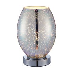Endon Stellar 1 Light Touch Table Lamp In Chrome Plate And Holographic Glass