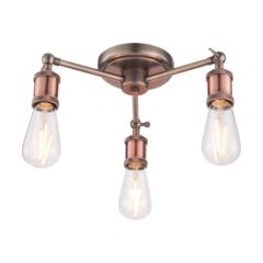 Endon Hal 3 Light Semi Flush Ceiling In Aged Pewter And Copper Plate