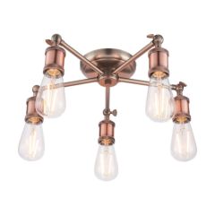 Endon Hal 5 Light Semi Flush Ceiling In Aged Pewter And Copper Plate