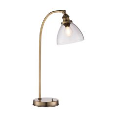 Endon 77859 Hansen Task Table Lamp In Antique Brass Plate And Clear Glass